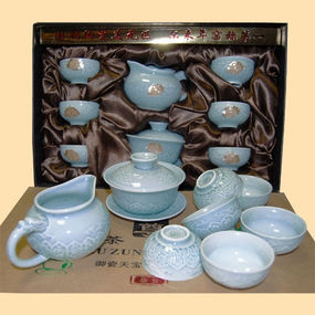 Чайный сервиз - гайвань, 6 чашек, чахай (голубой)