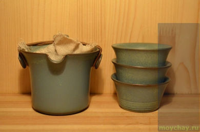 Набор посуды глина (чайник-гайвань и 3 чашки) №1