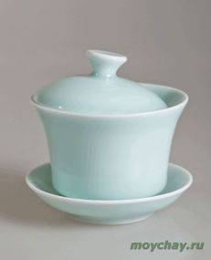 Набор посуды, фарфор Цин Ци (гайвань + 4 чашки + чахай)
