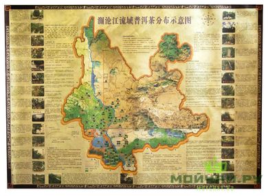 Карта чайных гор провинции Юньнань (на китайском), 95х70 см.