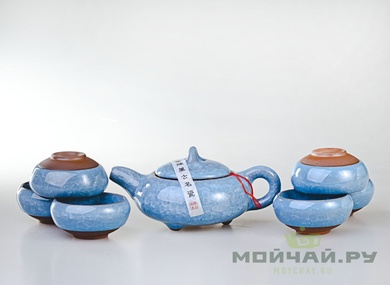 Набор посуды # 798 керамика глазурь «колотый лед» чайник 150 мл 6 чашек по 50 мл