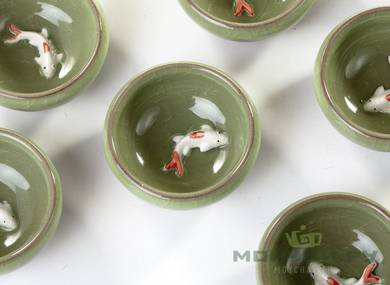 Набор посуды # 17378 керамика глазурь «колотый лед» чайник 150 мл 6 чашек по 50 мл