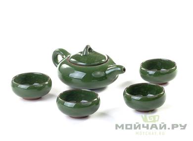 Набор посуды # 17376, керамика/ глазурь «колотый лед»  (чайник 150 мл., 6 чашек по 50 мл.)