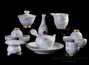 Набор посуды для чайной церемонии из 14 предметов # 22959, фарфор: чайный пруд 240 мл, чайник 220 мл, гайвань 205 мл, гундаобэй 205 мл, сито, вазочка, 8 пиал по 56 мл.