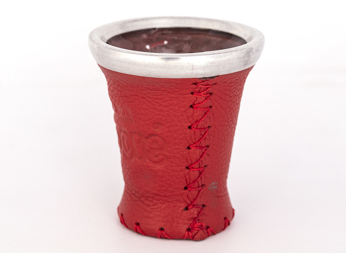 Сосуд для питья мате (калебас) красный  # 31545, кожа/стекло