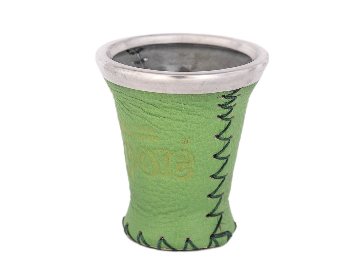 Сосуд для питья мате (калебас) зеленый # 31546, кожа/стекло