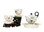 Set for tea ceremony # 32499, ( porcelain ): teapot with stands 180 ml., 2 cup with stands of 70 ml.