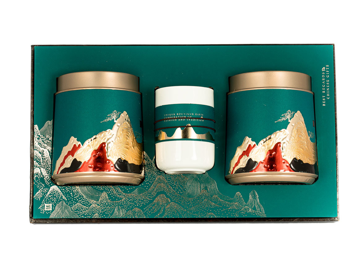 Gift tea set (2  steel caddies and cup with bag) # 33462