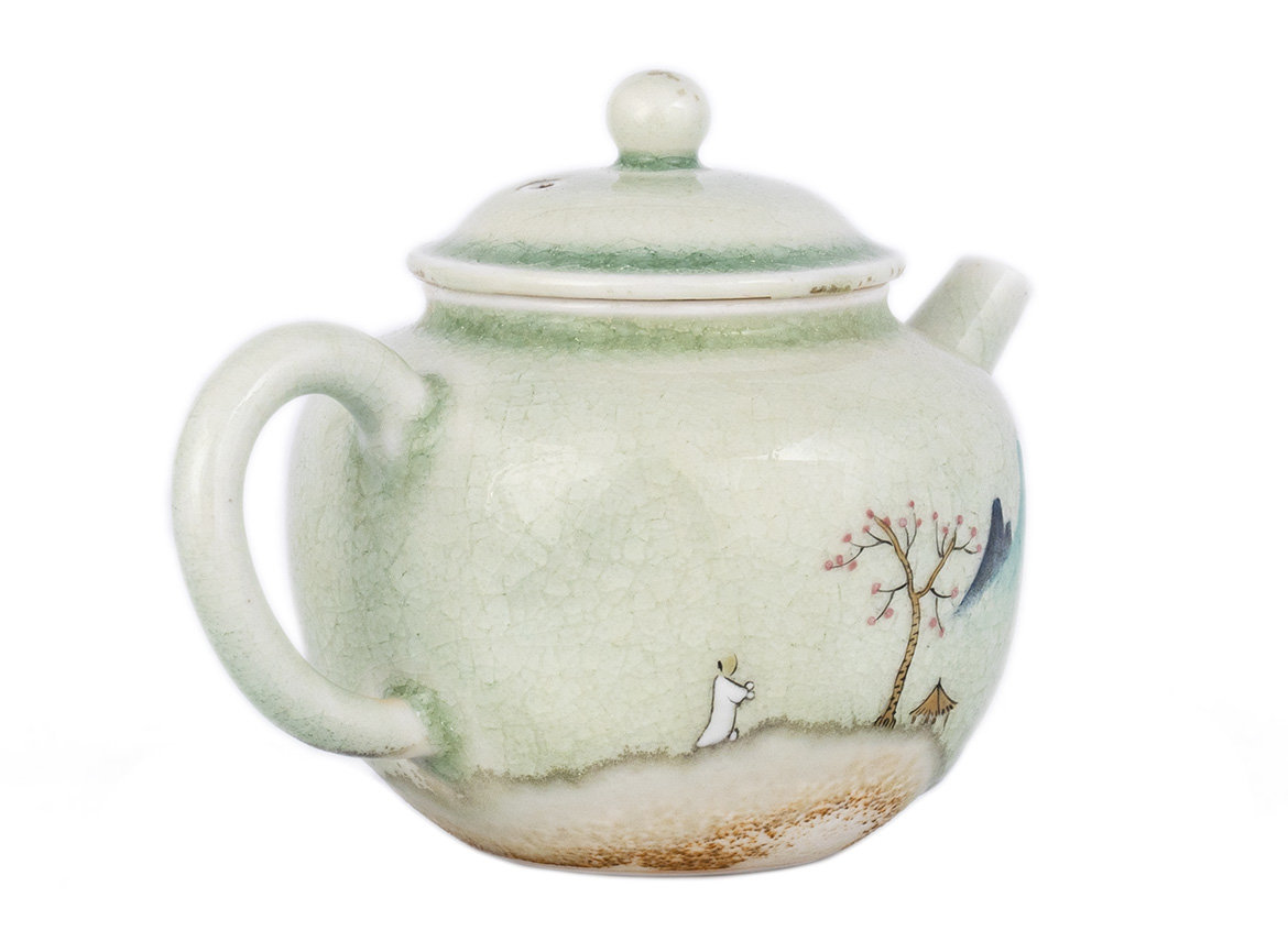 Teapot # 33837, wood firing, hand painting, ceramic, Dehua, 165 ml.