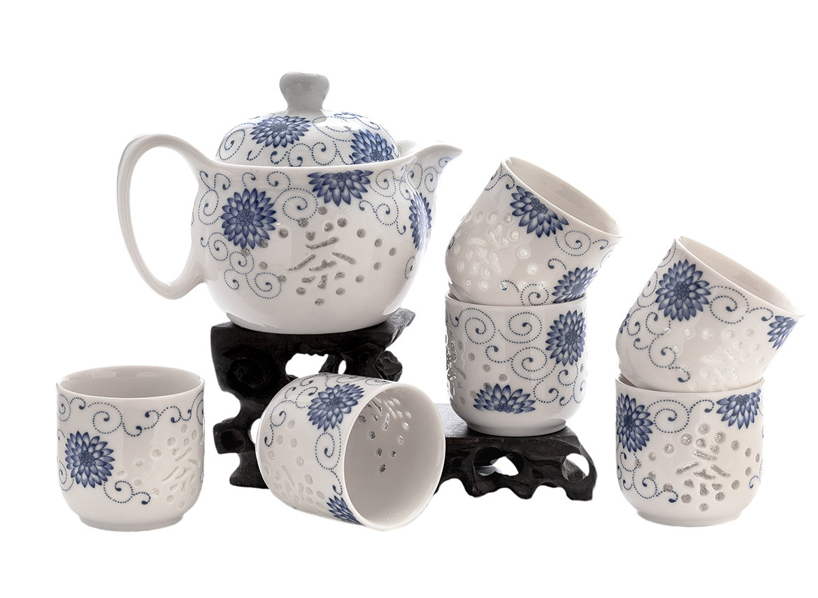 Set fot tea ceremony (7 items) # 41450, porcelain: teapot 350 ml, six cups 60 ml.