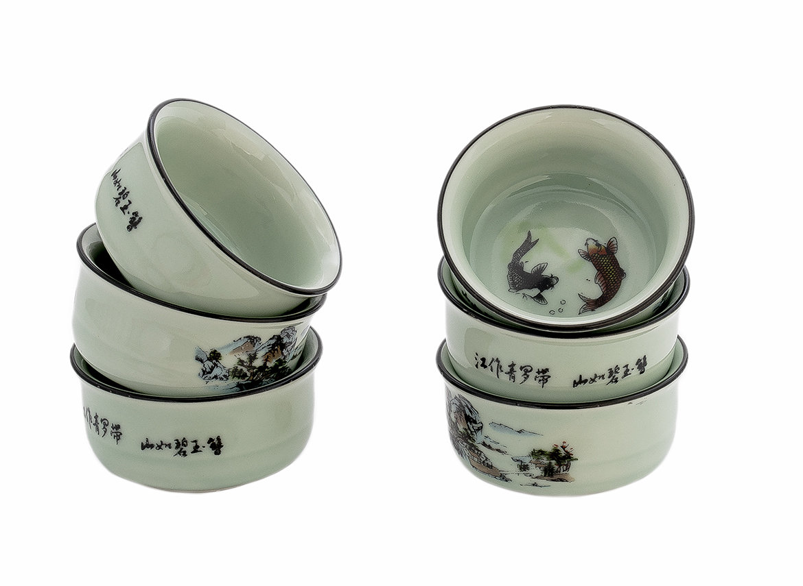 Set fot tea ceremony (9 items) # 41452, porcelain: teapot 223 ml, gundaobey 171 ml, teamesh, six cups 38 ml.