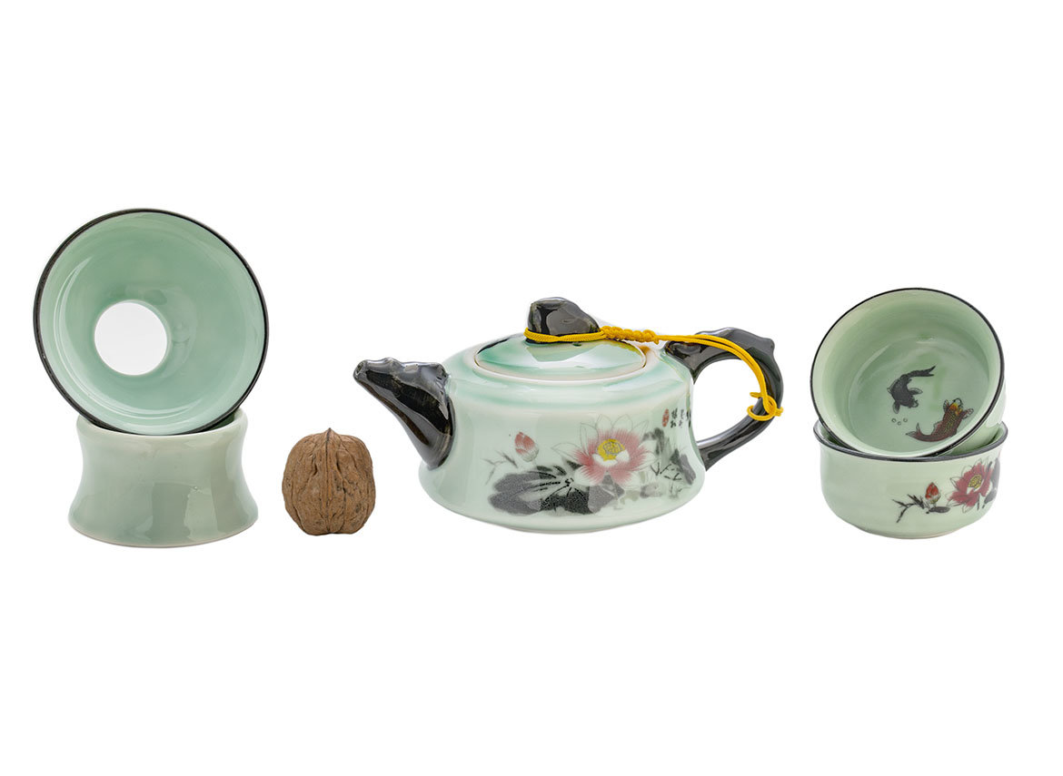 Набор посуды для чайной церемонии из 9 предметов # 41453, фарфор: чайник 223 мл, гундаобэй 171 мл, сито, 6 пиал по 38 мл.