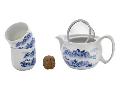 Набор посуды для чайной церемонии из 7 предметов # 41457, фарфор: Чайник 342 мл, 6 пиал по 113мл