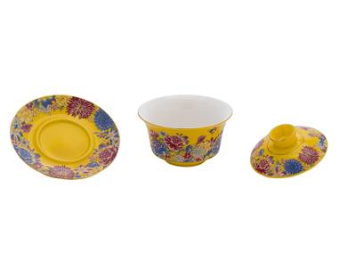 Набор посуды для чайной церемонии из 9 предметов # 41473, фарфор: гайвань 135 мл, гундаобэй 160 мл, сито, 6 пиал по 53 мл.
