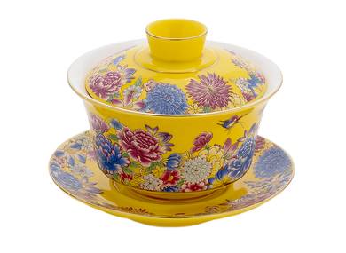 Набор посуды для чайной церемонии из 9 предметов # 41473, фарфор: гайвань 135 мл, гундаобэй 160 мл, сито, 6 пиал по 53 мл.