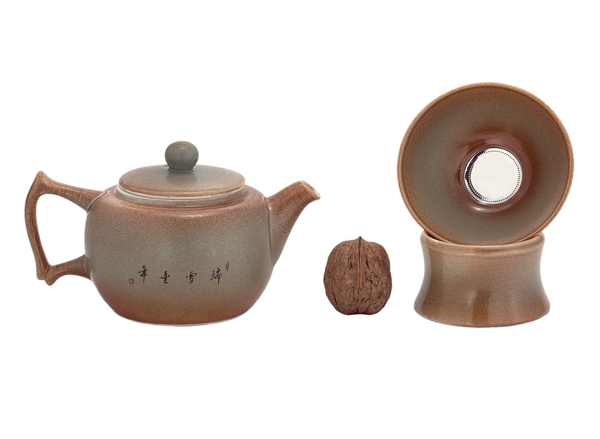 Набор посуды для чайной церемонии из 9 предметов # 41475, фарфор: чайник 210 мл, гундаобэй 170 мл, сито, 6 пиал по 40 мл.