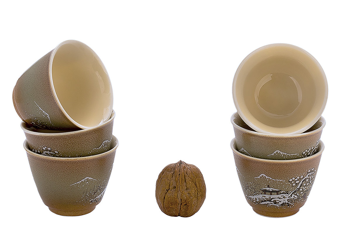 Set fot tea ceremony (9 items) # 41475, porcelain: teapot 210 ml, gundaobey 170 ml, teamesh, six cups 40 ml.