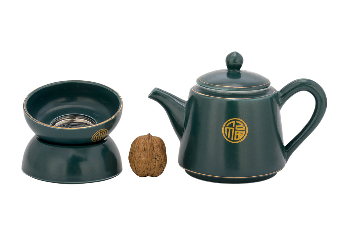 Набор посуды для чайной церемонии из 9 предметов # 41477, фарфор: Чайник 245 мл, гундаобэй 170 мл, сито, 6 пиал по 40 мл.