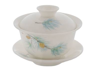 Набор посуды для чайной церемонии из 9 предметов # 41485, фарфор: Гайвань 145 мл, гундаобэй 158 мл, сито, 6 пиал 57 мл.