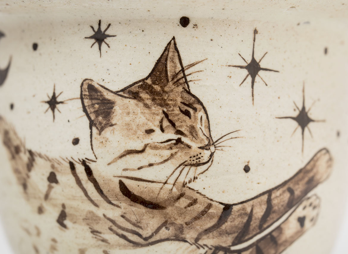 Гайвань ручная работа Мойчай # 41730, керамика/ручная роспись, "Летящий кот", 143 мл.
