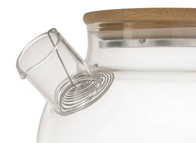 Kettle with sieve # 41891, wood/fireproof glass, 1000 ml.