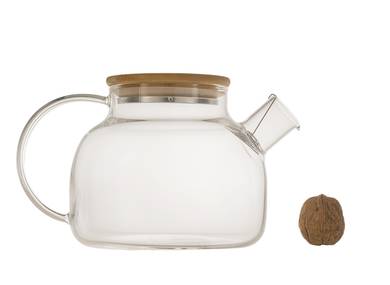 Kettle with sieve # 41891, wood/fireproof glass, 1000 ml.