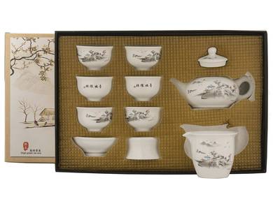 Set for tea ceremony (9items) # 41981, porcelain: teapot 200 ml, gundaobey 150 ml, teamesh, six cups 45 ml.