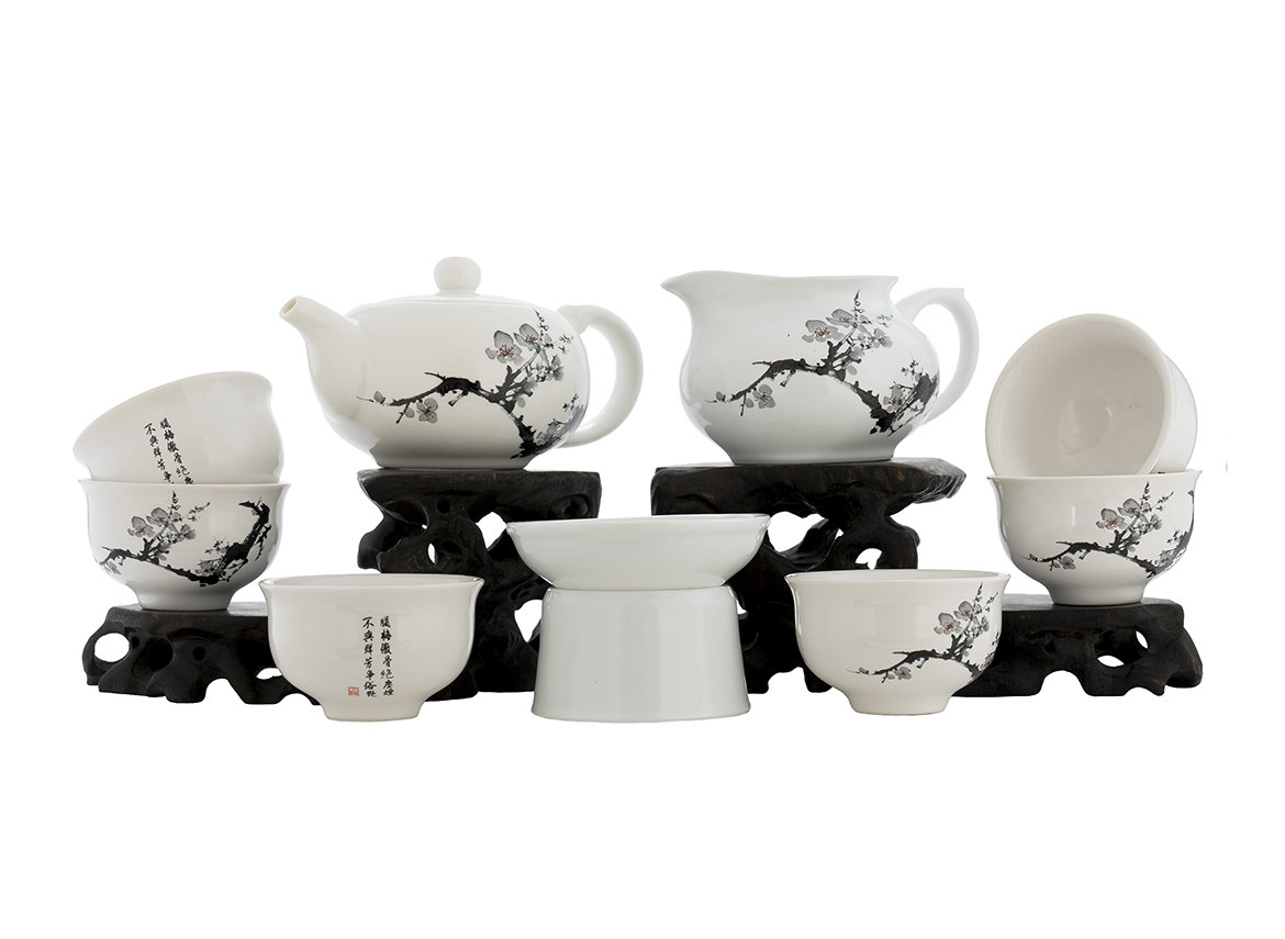Набор посуды для чайной церемонии из 9 предметов # 41982, фарфор: чайник 160 мл, гундаобэй 200 мл, сито, 6 пиал по 52 мл.