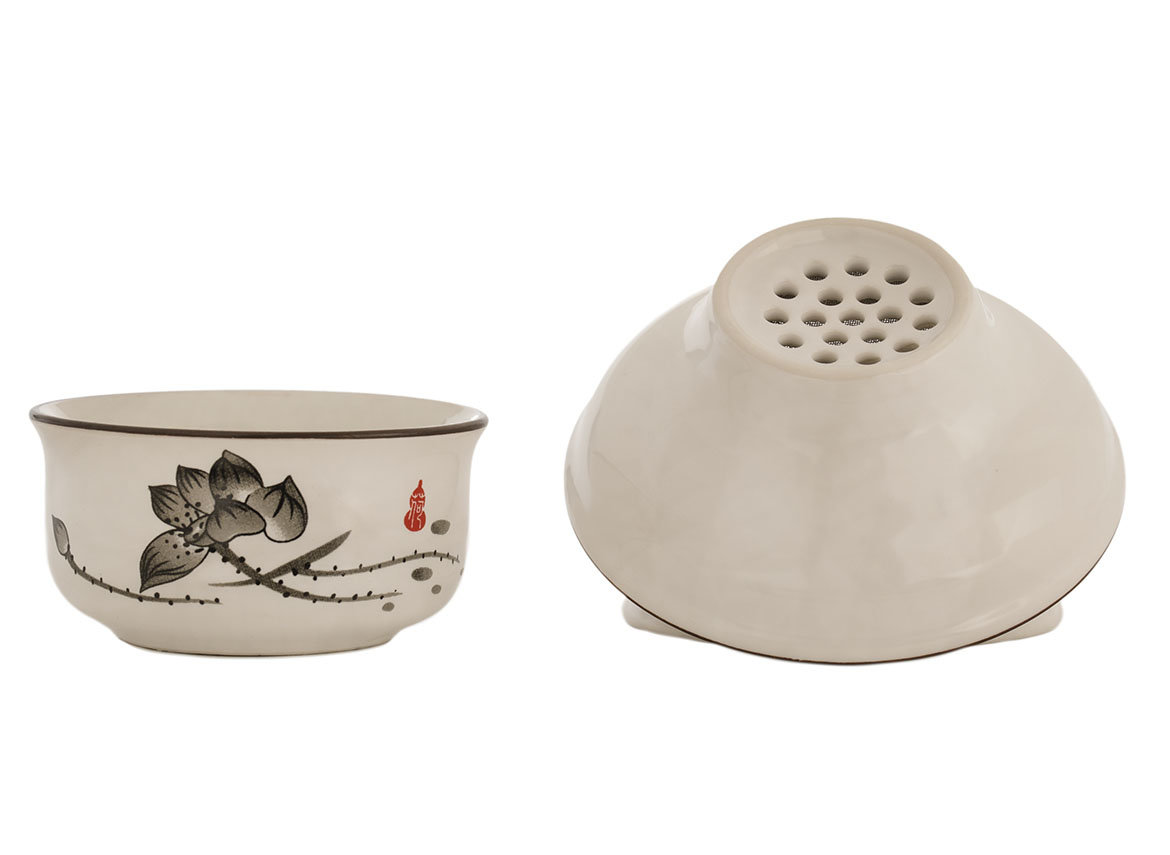 Set for tea ceremony (9 items) # 41984, porcelain: gaiwan 250 ml, gundaobey 200 ml, teamesh, six cups 52 ml.