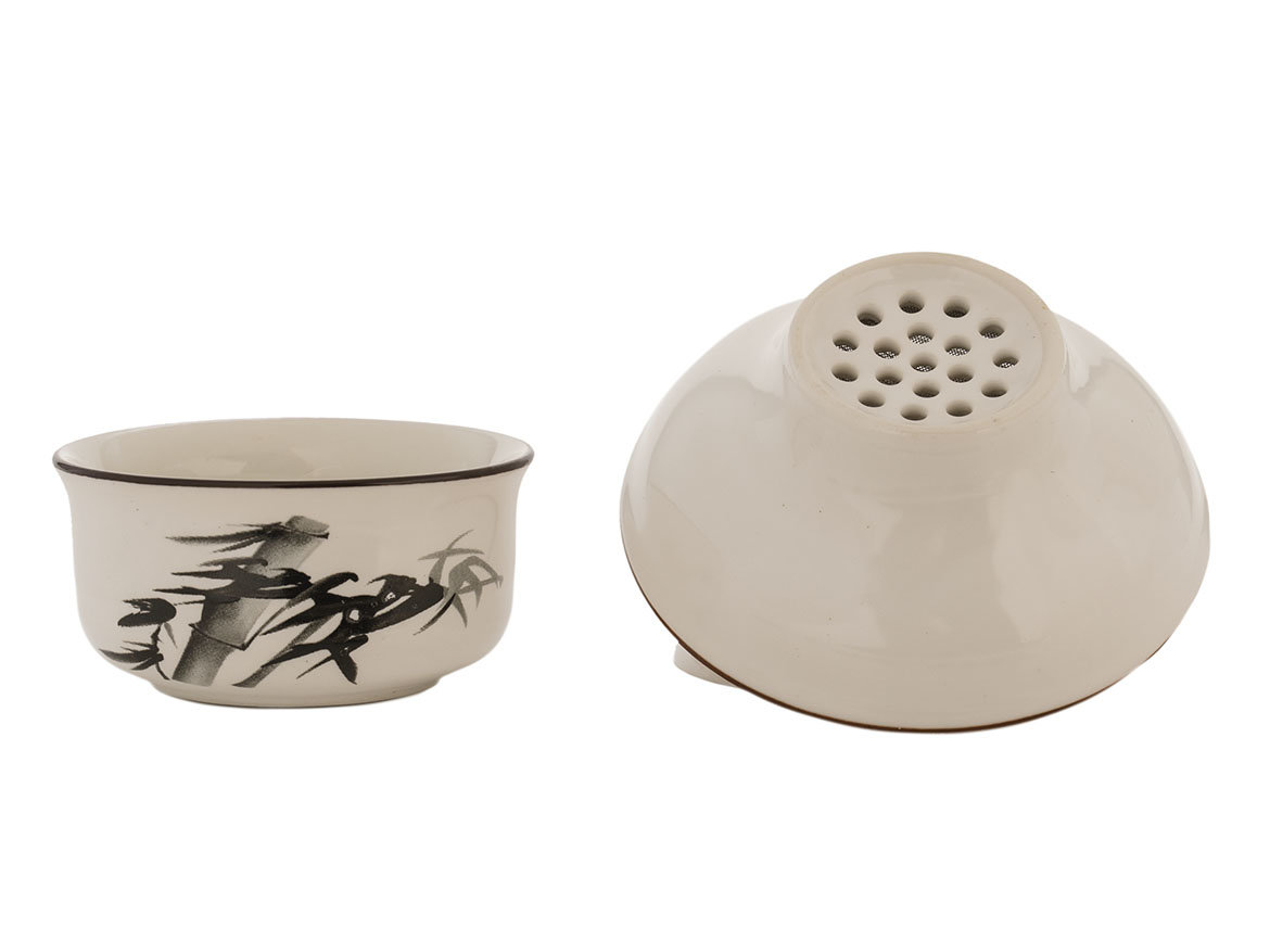 Set for tea ceremony (9 items) # 41985, porcelain: gaiwan 250 ml, gundaobey 200 ml, teamesh, six cups 52 ml.