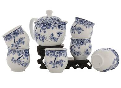 Набор посуды для чайной церемонии из 7 пре��метов # 41989, фарфор: чайник 340 мл, 6 пиал по 117 мл.