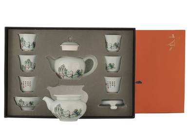Set for tea ceremony (9 items) # 41990, porcelain: teapot 220 ml, gundaobey 200 ml, teamesh, six cups 45 ml.
