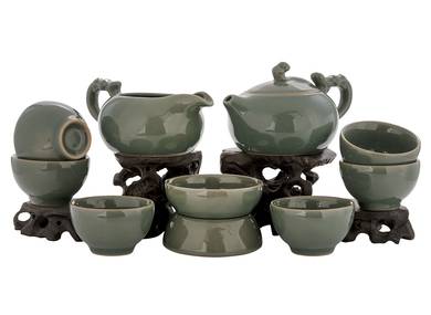 Set for tea ceremony (9 items) # 41993, porcelain: teapot 200 ml, gundaobey 200 ml, teamesh, six cups 45 ml.