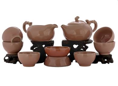 Набор посуды для чайной церемонии из 9 предметов # 41995, фарфор: чайник 200 мл, гундаобэй 200 мл, сито, 6 пиал по 65 мл.