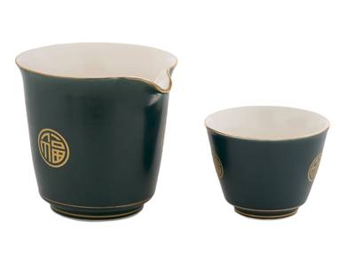 Set for tea ceremony (9 items) # 41999, porcelain: gaiwan 150 ml, gundaobey 210 ml, teamesh, six cups 50 ml.
