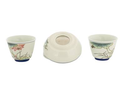 Набор посуды для чайной церемонии из 9 предметов # 42001, фарфор: чайник 190 мл, гундаобэй 200 мл, сито, 6 пиал по 60 мл.