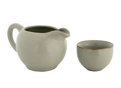 Набор посуды для чайной церемонии из 9 предметов # 42003, фарфор: чайник 225 мл, гундаобэй 210 мл, сито, 6 пиал по 60 мл.