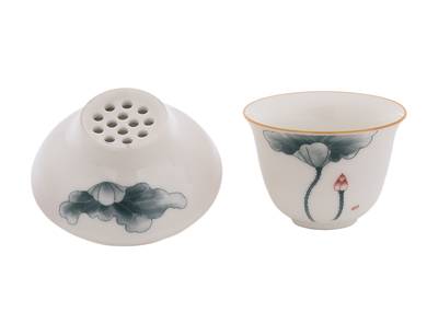 Set for tea ceremony (9 items) # 42005, porcelain: teapot 200 ml, gundaobey 200 ml, teamesh, six cups 58 ml.