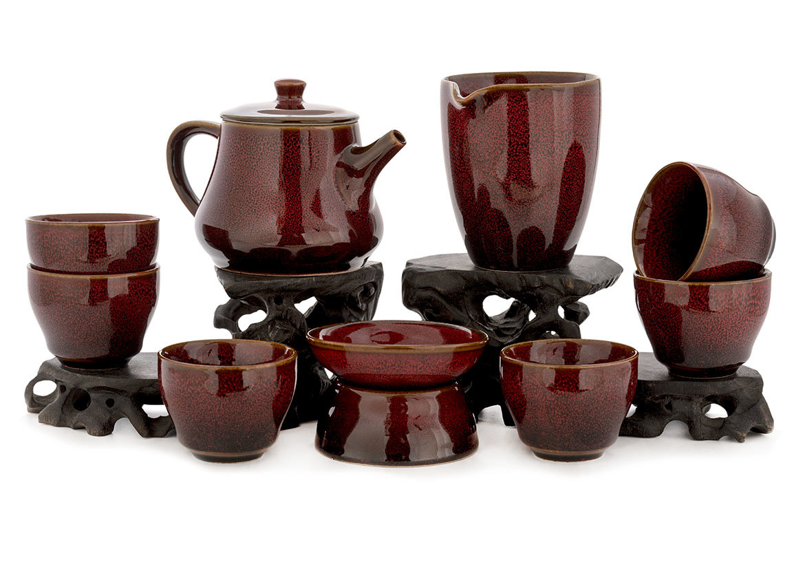 Набор посуды для чайной церемонии из 9 предметов # 42007, фарфор: чайник 200 мл, гундаобэй 200 мл, сито, 6 пиал по 58 мл.