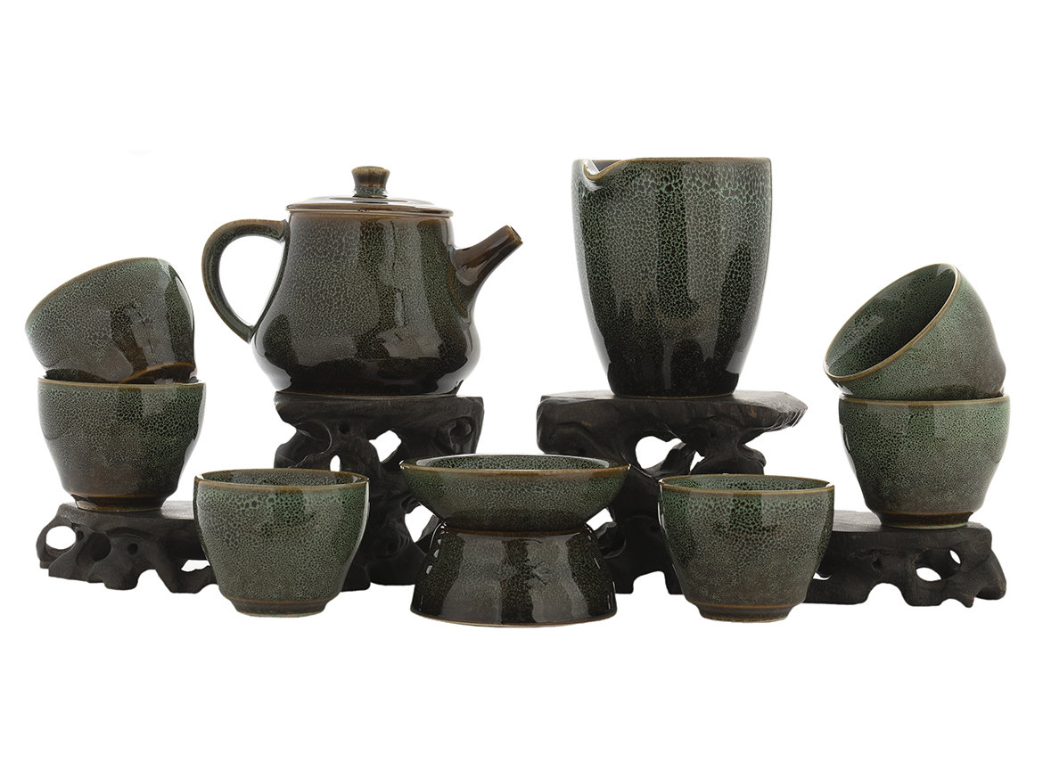 Set for tea ceremony (9 items) # 42008, porcelain: teapot 200 ml, gundaobey 200 ml, teamesh, six cups 58 ml.