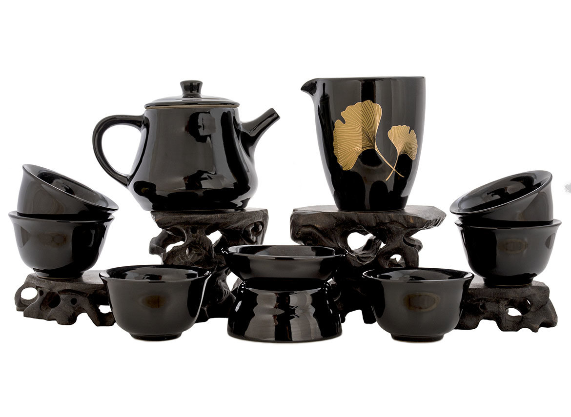 Набор посуды для чайной церемонии из 9 предметов # 42010, фарфор: чайник 200 мл, гундаобэй 200 мл, сито, 6 пиал по 58 мл.