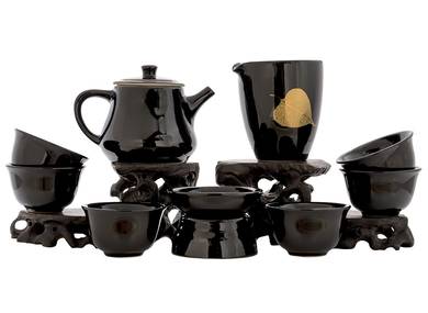 Набор посуды для чайной церемонии из 9 предметов # 42011, фарфор: чайник 200 мл, гундаобэй 200 мл, сито, 6 пиал по 58 мл.