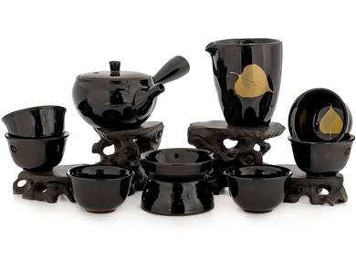 Набор посуды для чайной церемонии из 9 предметов # 42013, фарфор: чайник 190 мл, гундаобэй 200 мл, сито, 6 пиал по 60 мл.