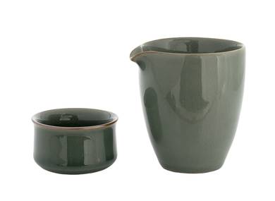 Набор посуды для чайной церемонии из 9 предметов # 42016, фарфор: чайник 220 мл, гундаобэй 210 мл, сито, 6 пиал по 50 мл.