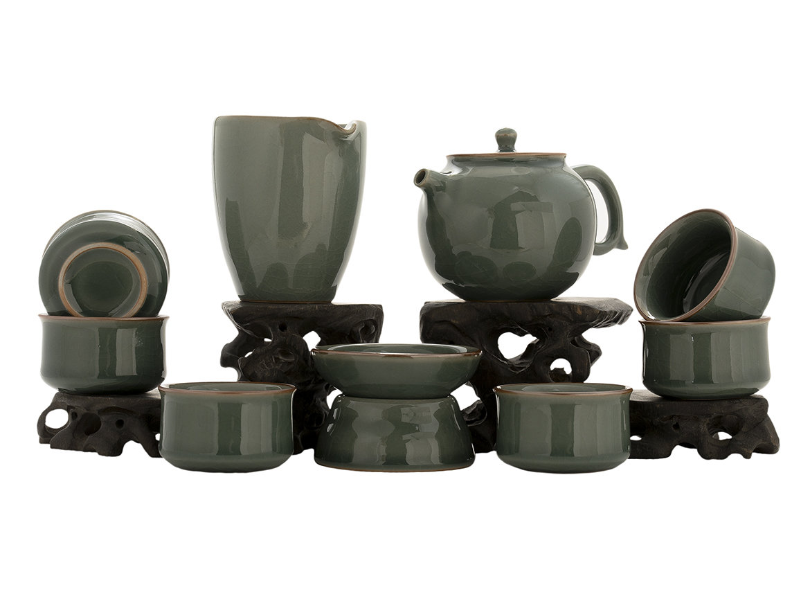 Set for tea ceremony (9 items) # 42016, porcelain: teapot 220 ml, gundaobey 210 ml, teamesh, six cups 50 ml.