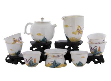 Set for tea ceremony (9items) # 42019, porcelain: teapot 225 ml, gundaobey 210 ml, teamesh, six cups 60 ml.