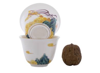 Set for tea ceremony (9items) # 42019, porcelain: teapot 225 ml, gundaobey 210 ml, teamesh, six cups 60 ml.
