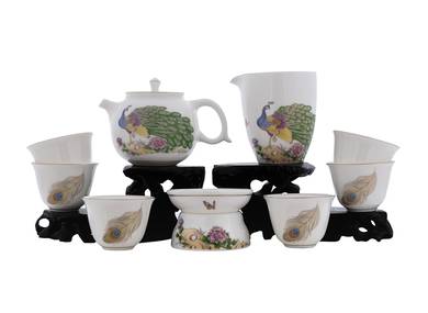 Набор посуды для чайной церемонии из 9 предметов # 42020, фарфор: чайник 225 мл, гундаобэй 210 мл, сито, 6 пиал по 60 мл.