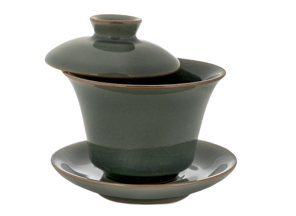 Набор посуды для чайной церемонии из 10 предметов # 42023, фарфор: чайник 220 мл, гайвань 130 мл, гундаобэй 210 мл, сито, 6 пиал по 50 мл.