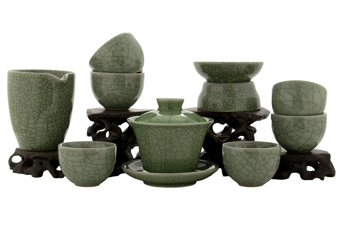 Set for tea ceremony (9 items) # 42024, porcelain: gaiwan 137 ml, gundaobey 200 ml, teamesh, six cups 50 ml.